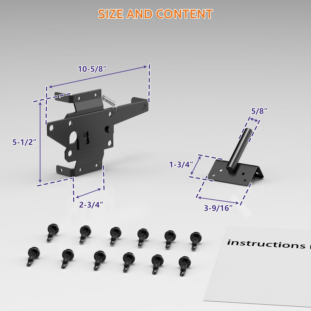 Self-Closing Double Gate Fence Hardware with Hinges, Latch & Drop Rod