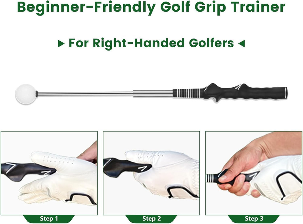 5-In-1 Retractable Golf Swing Trainer, Training Aid with Grip Trainer, Swing Mec