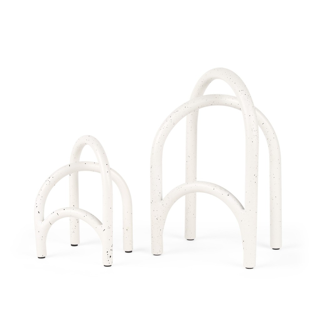 Set of Two White Iron Modern Abstract Tabletop Sculptures