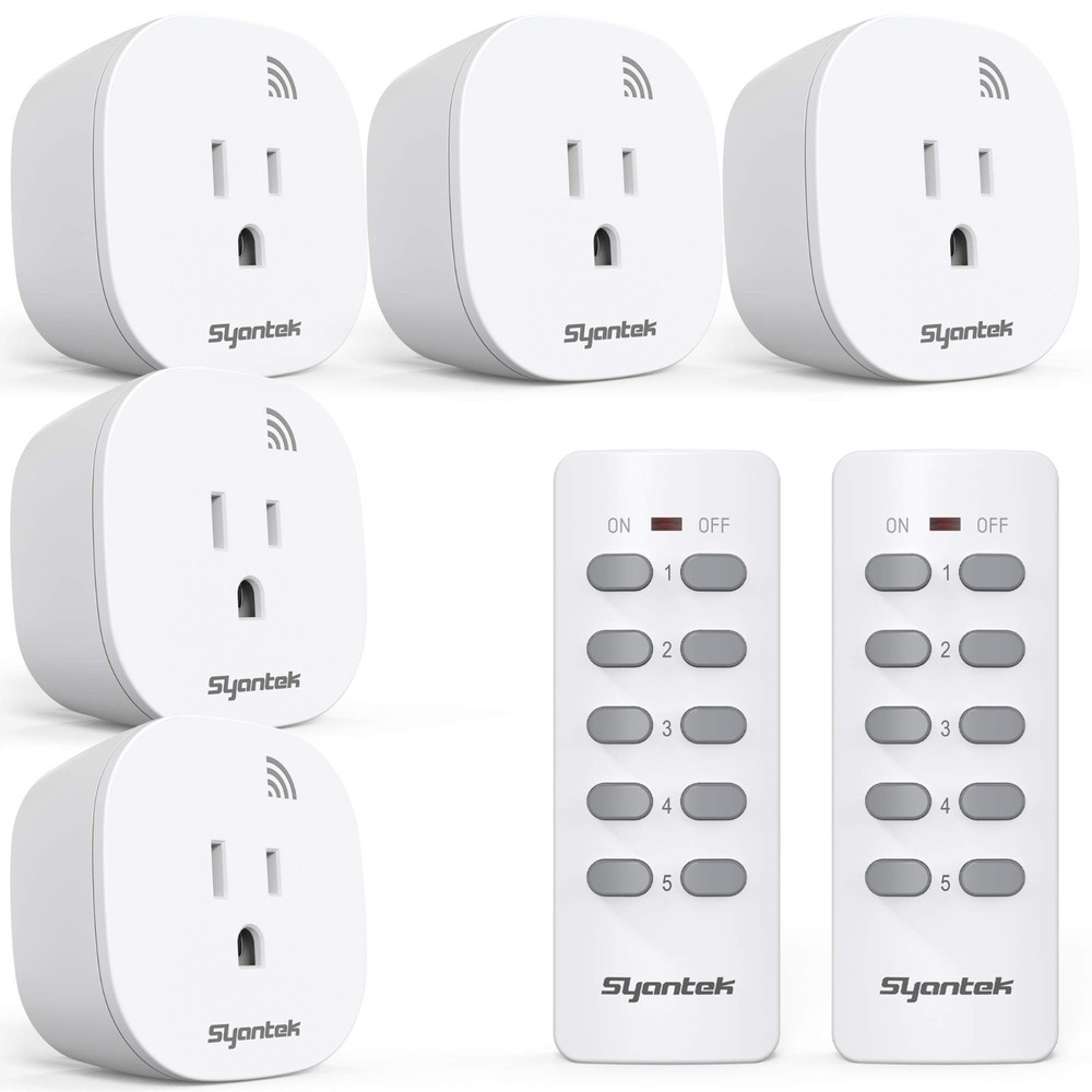 Wireless Remote Control Outlet Switch Kit, 5 Outlets + 2 Remotes, 100 ft Range,