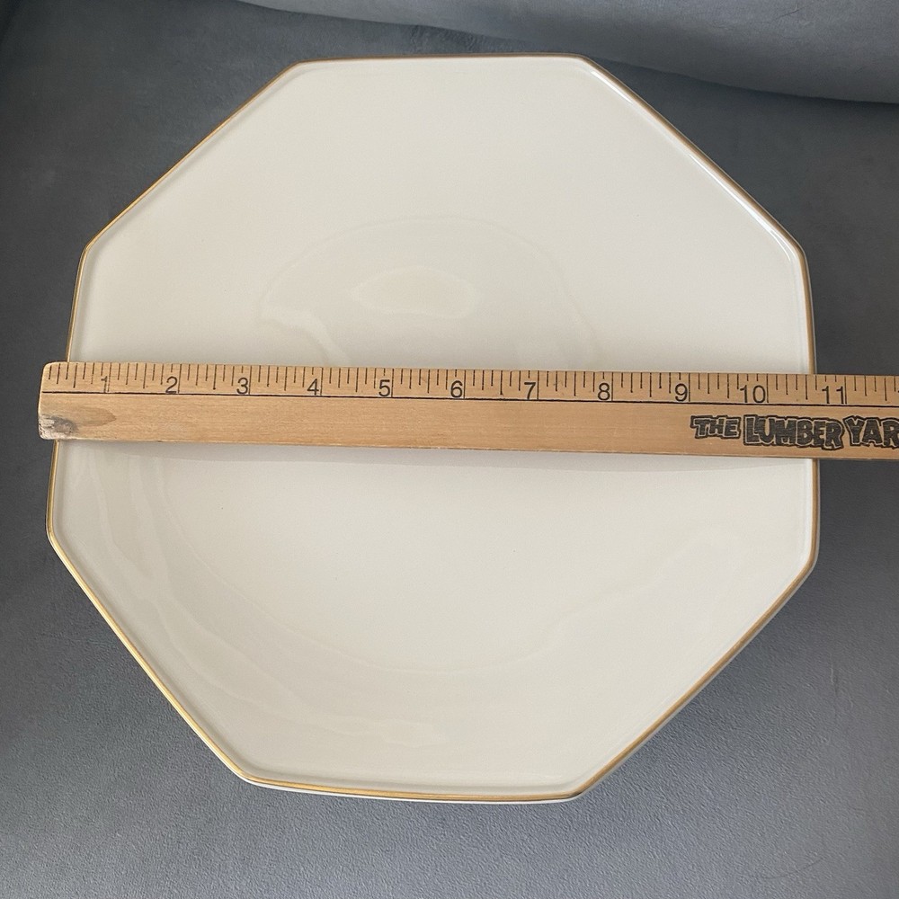 Lenox Special Cake Plate Stand Footed White Octagonal With Gold