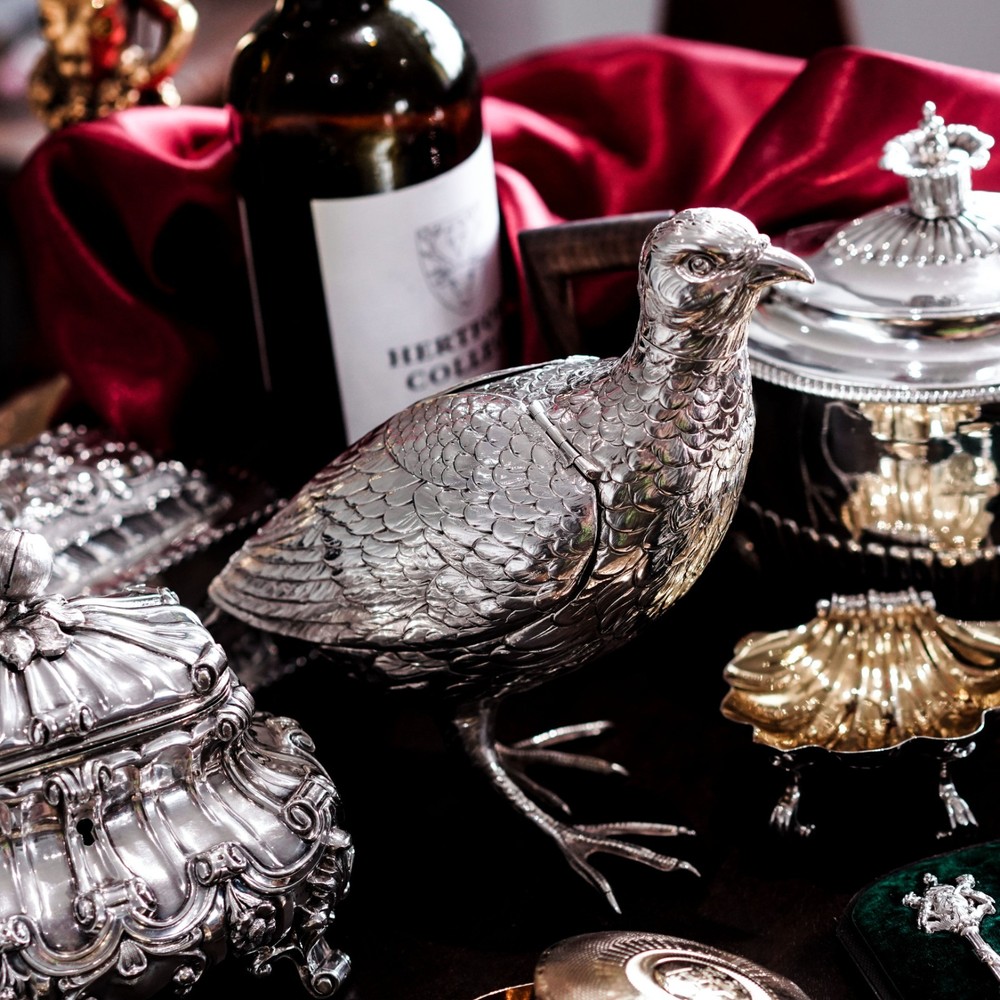 Antique Solid Silver Large Partridge/Grouse Bird Model Box - Edwardian 1910