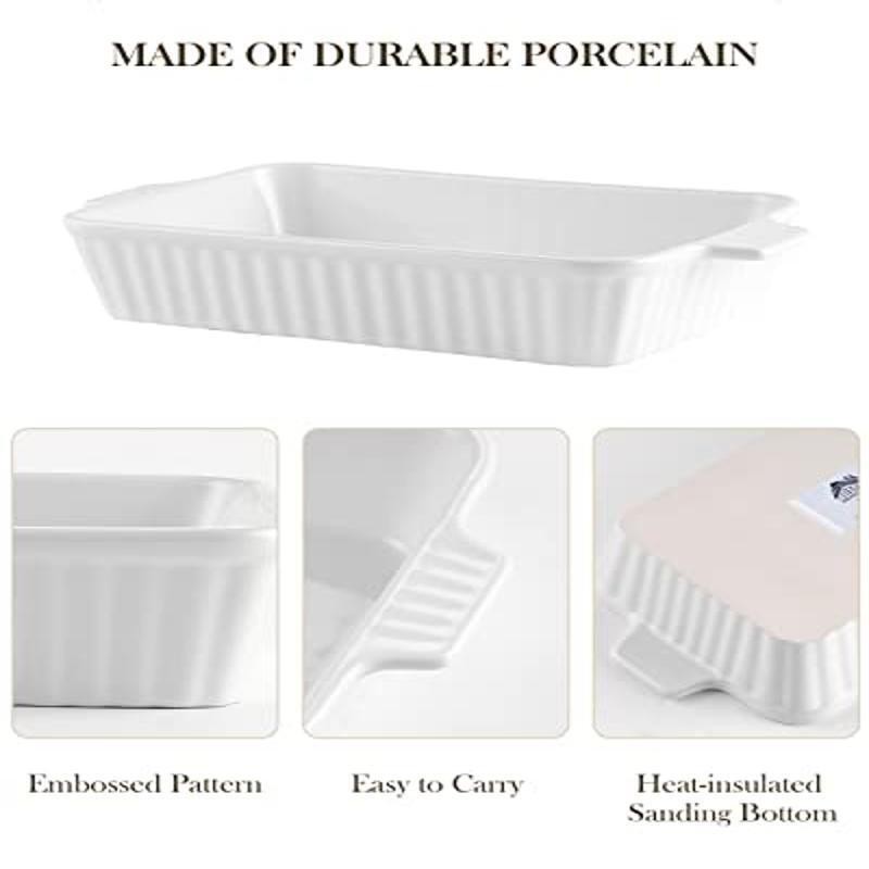 Rectangular Porcelain Casserole Dishes Set 4 Sizes Textured Design Easy Clean US