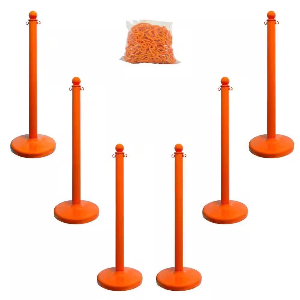 Medium Duty Safety Orange Stanchion and Chain Kit