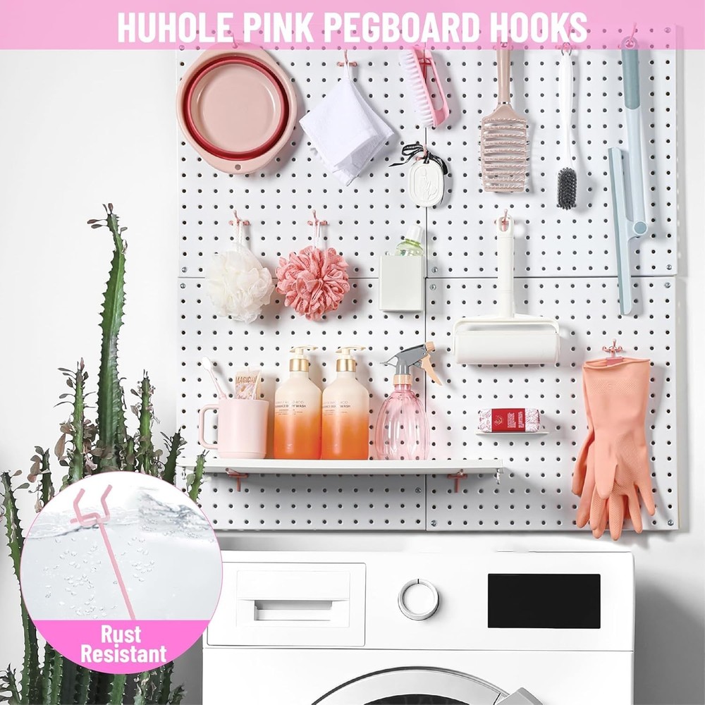 50-Pack Heavy-Duty Pink Pegboard Hooks - Stylish Organizer with Rubber Tips