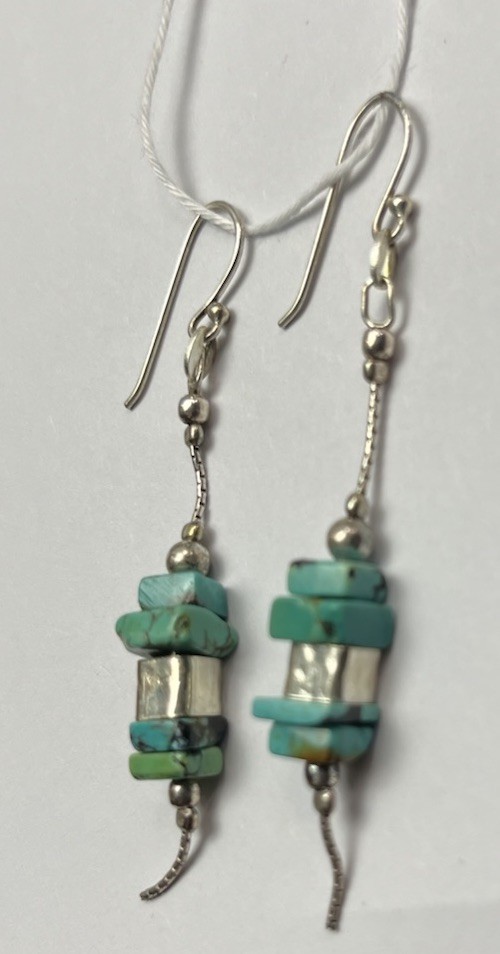 Handmade Turquoise Dangle Earrings Sterling Silver 925 Maker’s Mark