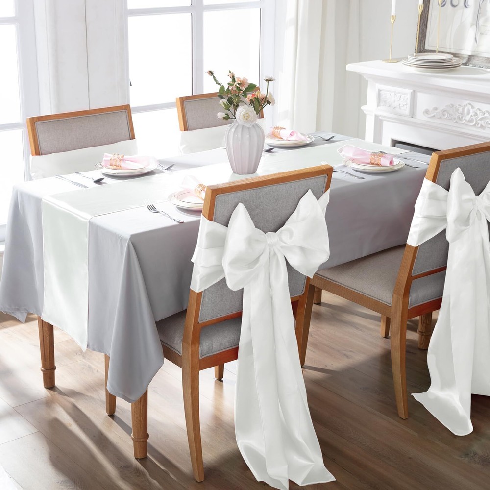 2 Pack White Table Runners 12 x 108 Inch Rectangular Smooth Satin Silk Table ...