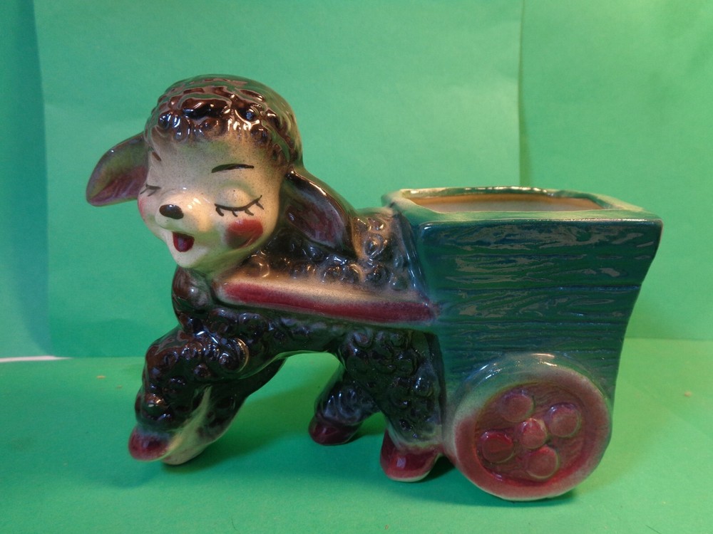 Black Lamb Pulling Cart Planter (Used/EUC)