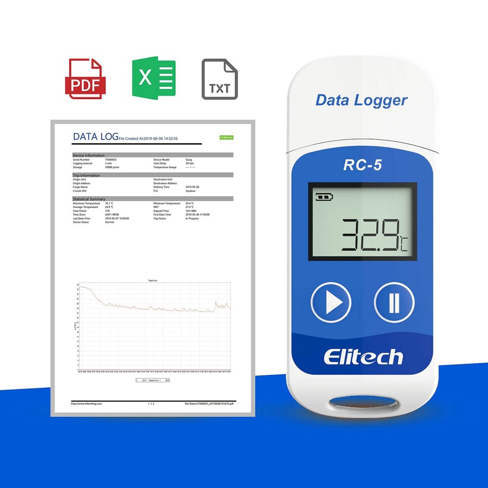 Elitech RC-5 Temperature Data Logger Temperature Recorder PDF Data Recorder 3200