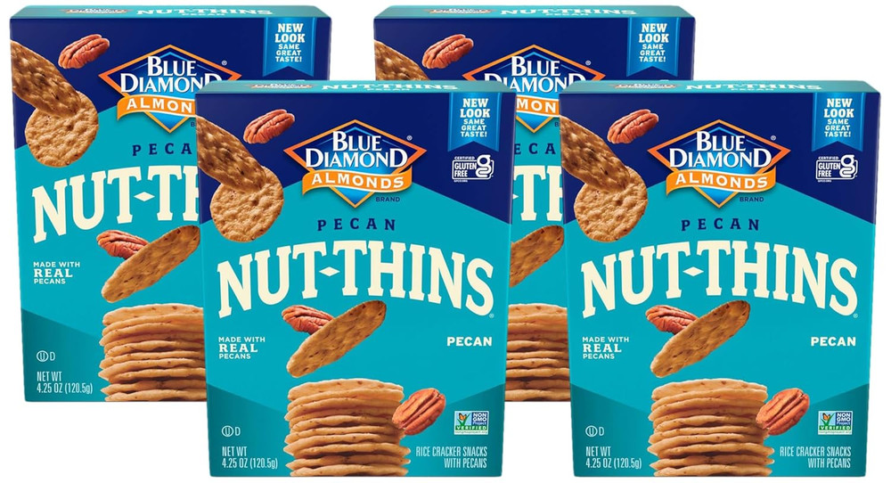 Blue Diamond Nutthins Cracker Snacks, Pecan, Boxes, 4.25 Oz (Pack of 4)