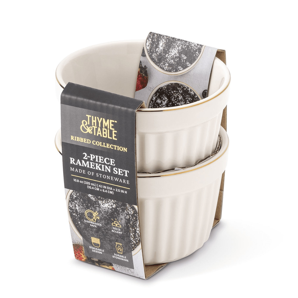 2-Piece White Ribbed Ramekin Set for Baking and Serving