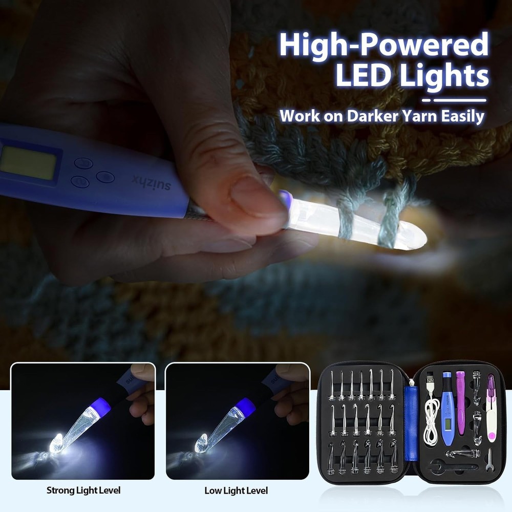 Lighted Crochet Hook Set: 22 Sizes & Stitch Counter for Creative Projects