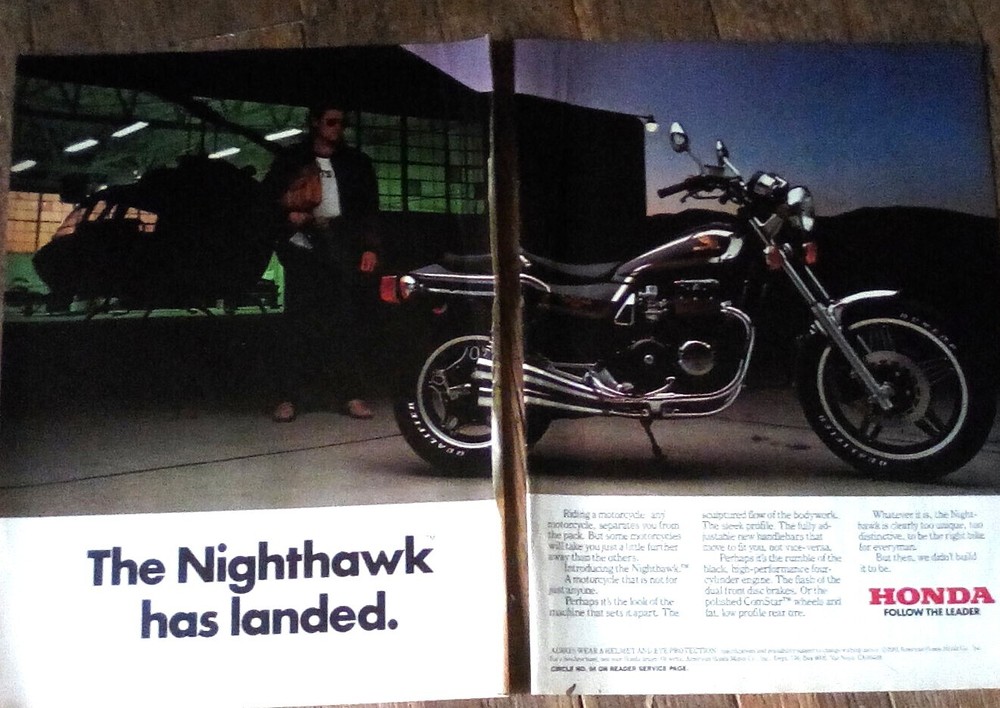1982 HONDA NIGHTHAWK MOTORCYCLE ~ 2-PAGE PRINT AD