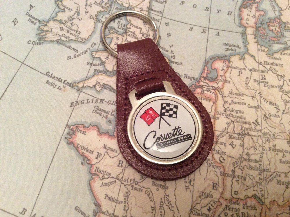 CORVETTE STINGRAY Quality Red Real Leather Keyring