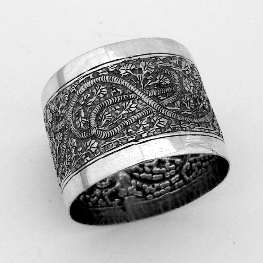 Ornate Hand Chased Napkin Ring 900 Silver