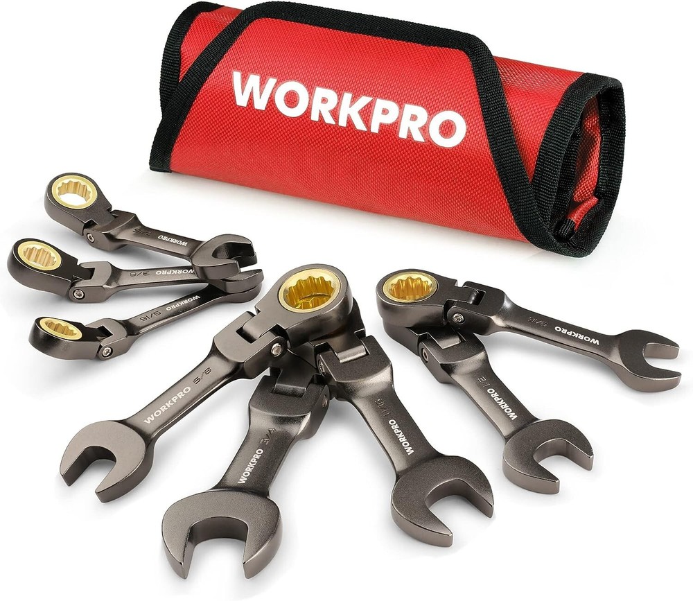 WORKPRO 8-Piece Ratcheting Combination Wrench Set with Rolling Pouch 72-Teeth