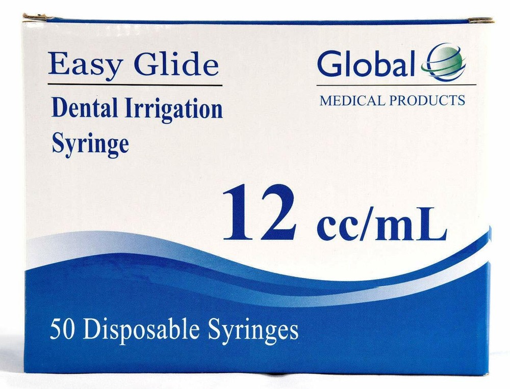 12cc Dental Irrigation Syringe with Curved Tip - 50 Pack