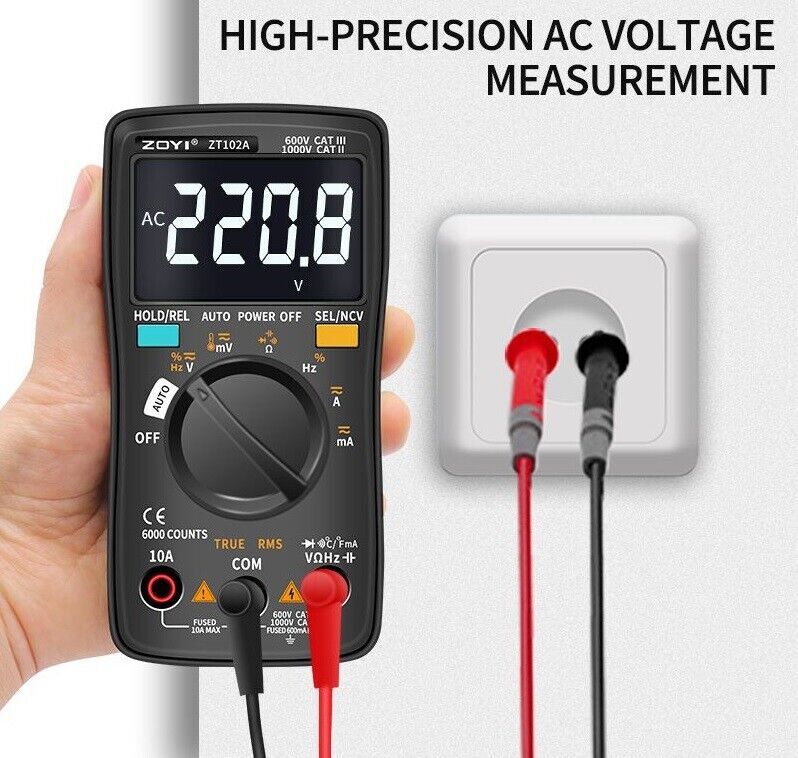 Digital Multimeter Auto Ranging Smart LCD Diode Tester AC/DC 6000 Counts T-RMS