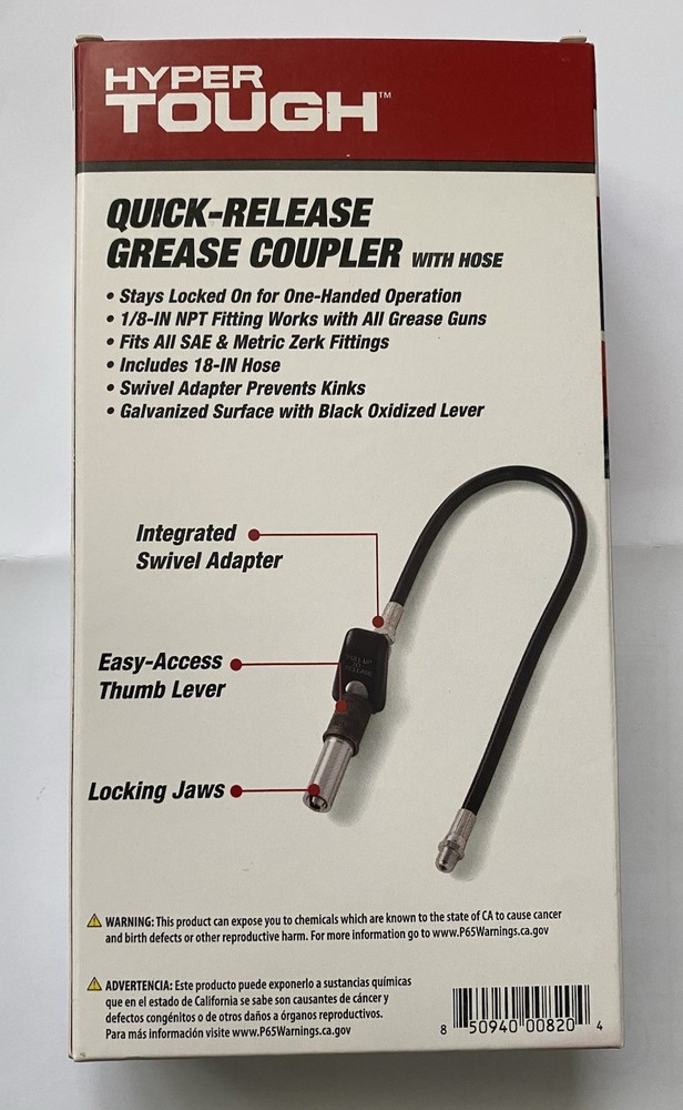 NEW HYPER TOUGH Quick Release Coupler With Hose Fits all SAE & Metric Zerk