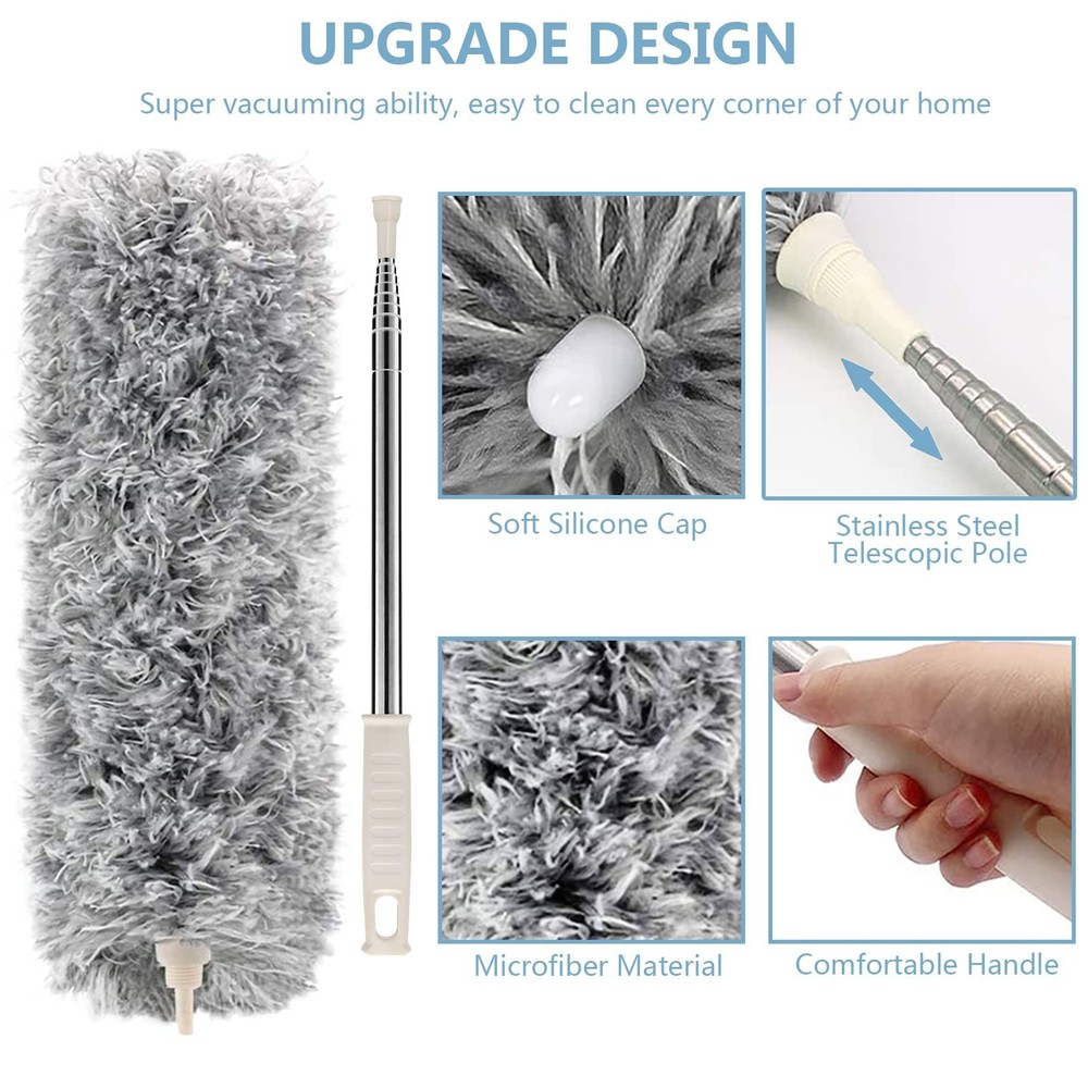 Microfiber Duster with Extension Pole(Stainless Steel) 30 to 100'', with Bend...
