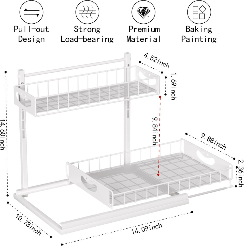 Under Sink Organizer W/ Pull-Out Drawers,Kitchen Sink Organizer,2 Tier Bathroom