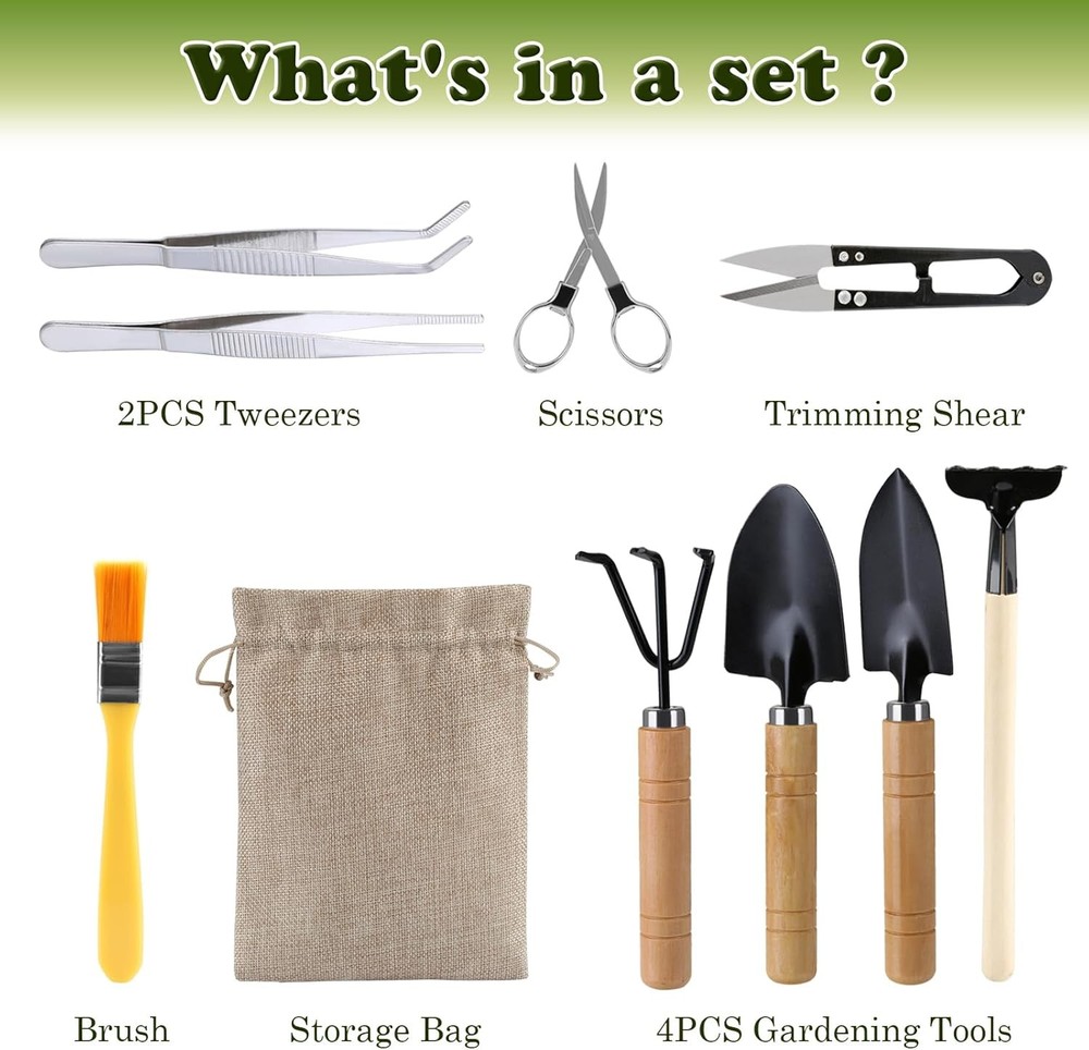 9PCS Bonsai Tools Set - Mini Gardening Kit, Pruning Tools for Bonsai Trees