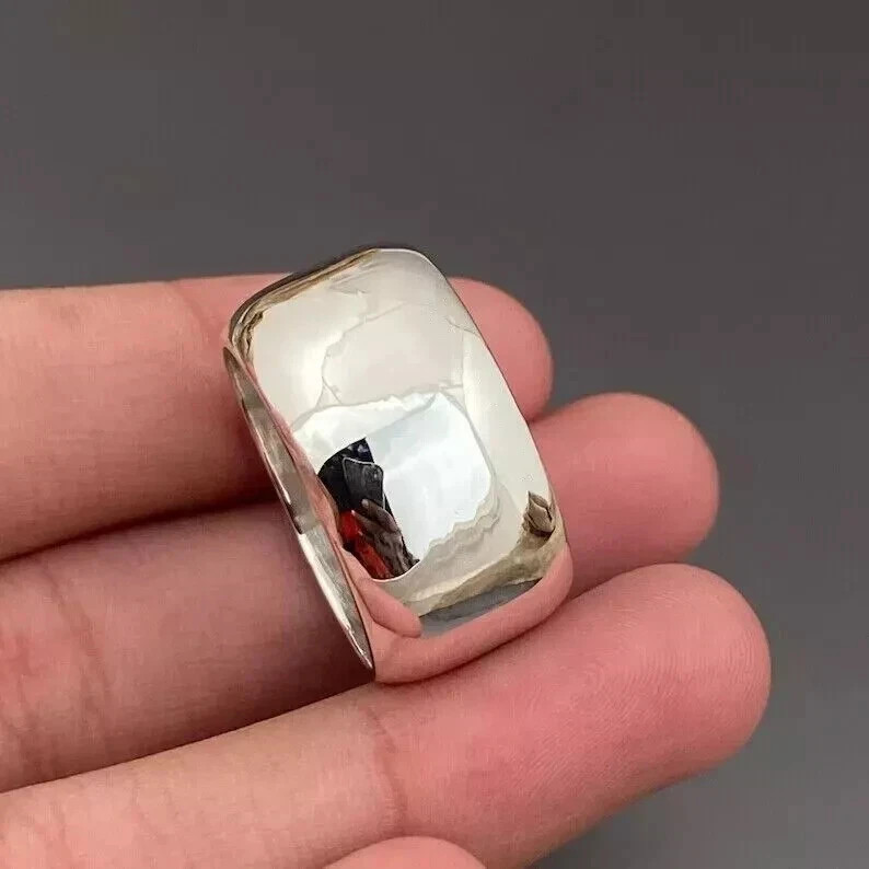 Solid 925 Sterling Silver Wide Cigar Thick Band Ring Handmade Gift Ring All Size