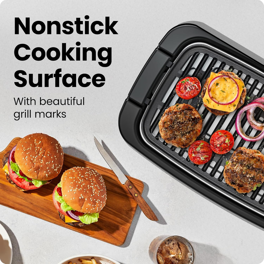 Smokeless Indoor Electric Grill, Extra Large Grilling Surface, Nonstick Table To