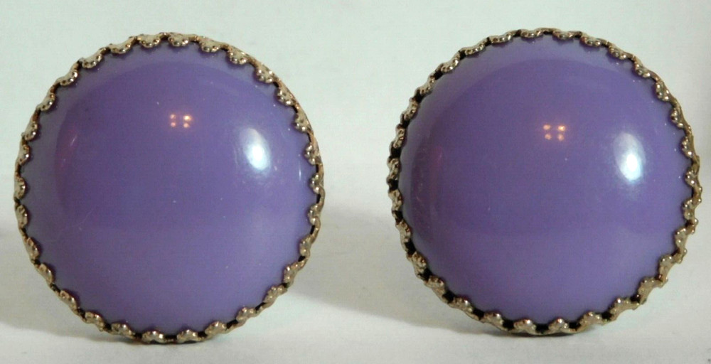 VTG CORO LG BUTTON EARRINGS LAVENDER GOLDTONE SIGNED