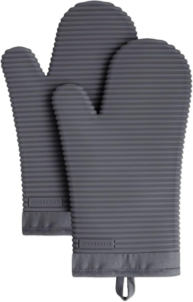 Ribbed Soft Silicone Oven Mitt 2-Pack Set 7.5"x13" Milkshake