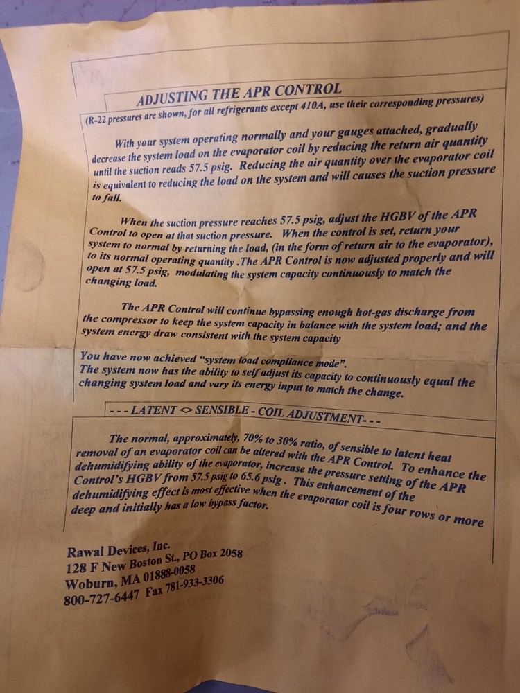 RAWAL DEVICES - APR-1-R W/BRACKET - MODULATION AND DEHUMIDIFICATION VALVE . BR2
