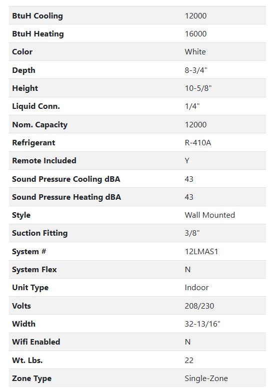 B62-623 ASUG12LMAS MINI-SPLIT HEAT