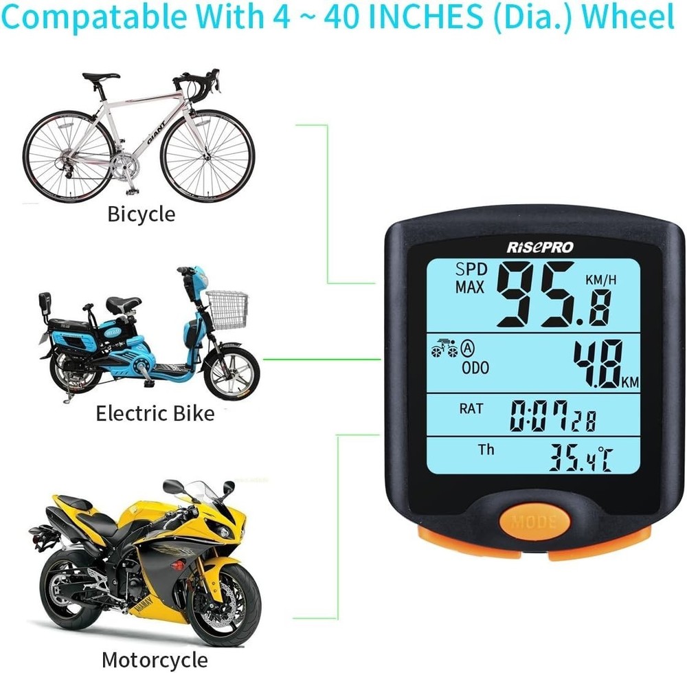 Wireless Bicycle Speedometer & Odometer with Backlight - YT-813 Elegance