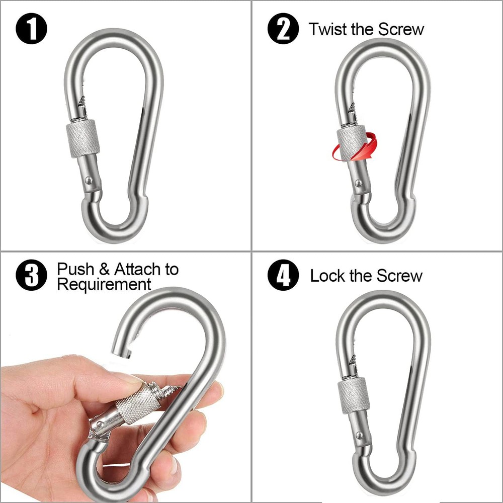 Locking Carabiner Clips 6 Pack 3.15" Stainless Steel Spring Snap Hook Locking...