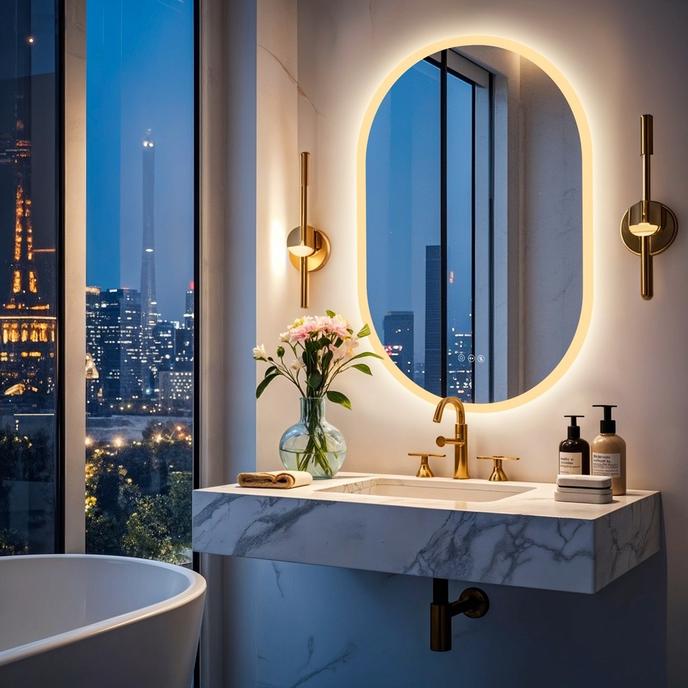 35'' Oval LED Bathroom Mirror w/ Touch Sensor Backlight Wall Vanity Mirror Defog