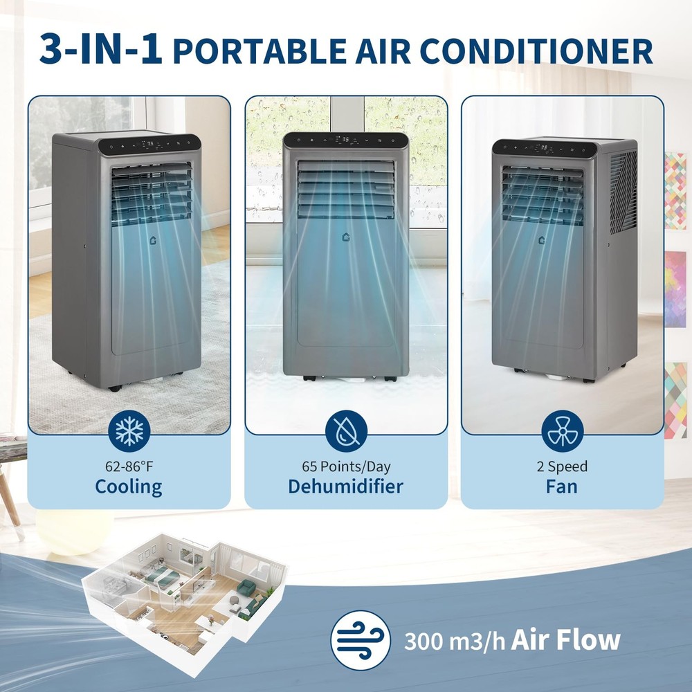 ✅✔️Portable Air Conditioner 8000 BTU AC Unit Dehumidifier Fan Remote Control Tim