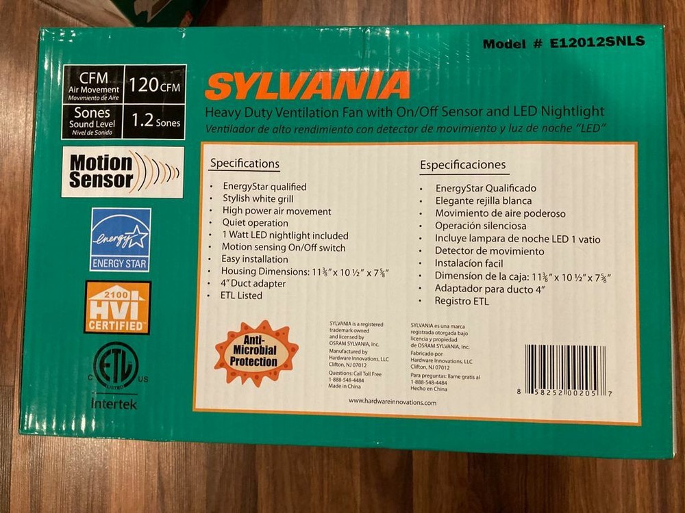 Sylvania E12012SNLS, 120 CFM, Sensor And "LED" Nightlight