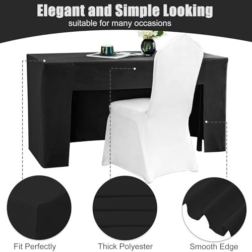 2 Pack 6FT Black Fitted Tablecloths for 6ft Rectangle Tables, Washable Polyester