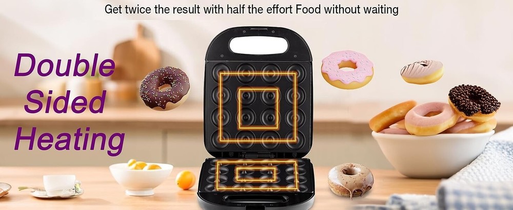 1400W Mini Donut Maker Machine Kitchen Baking for Breakfast, Snacks, Desserts