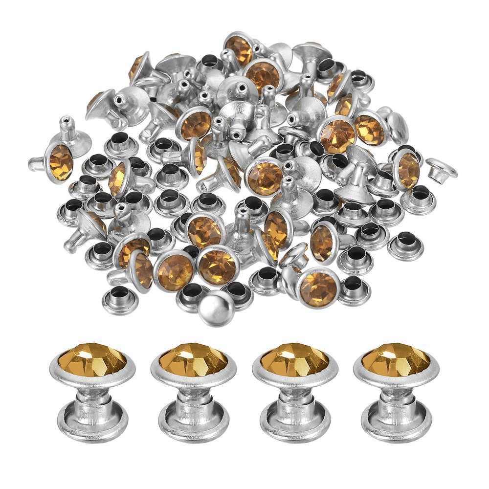 60 Sets Rhinestone Rivets, 8mm Crystal Rivets Leather Rivets, Yellow