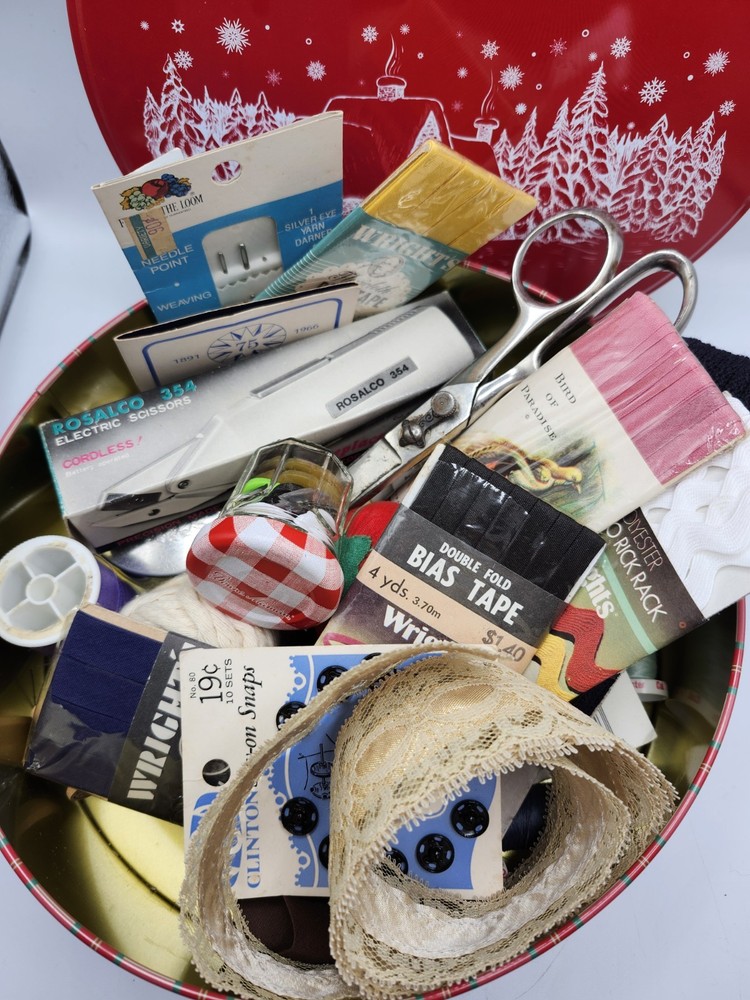 Vintage Candy Tin Filled - Sewing Notions, Vintage, Buttons - Tools & Threads