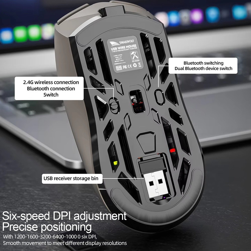 RS8 Bluetooth Mouse, 10000dpi, Three-Mode Connection, Macro7075