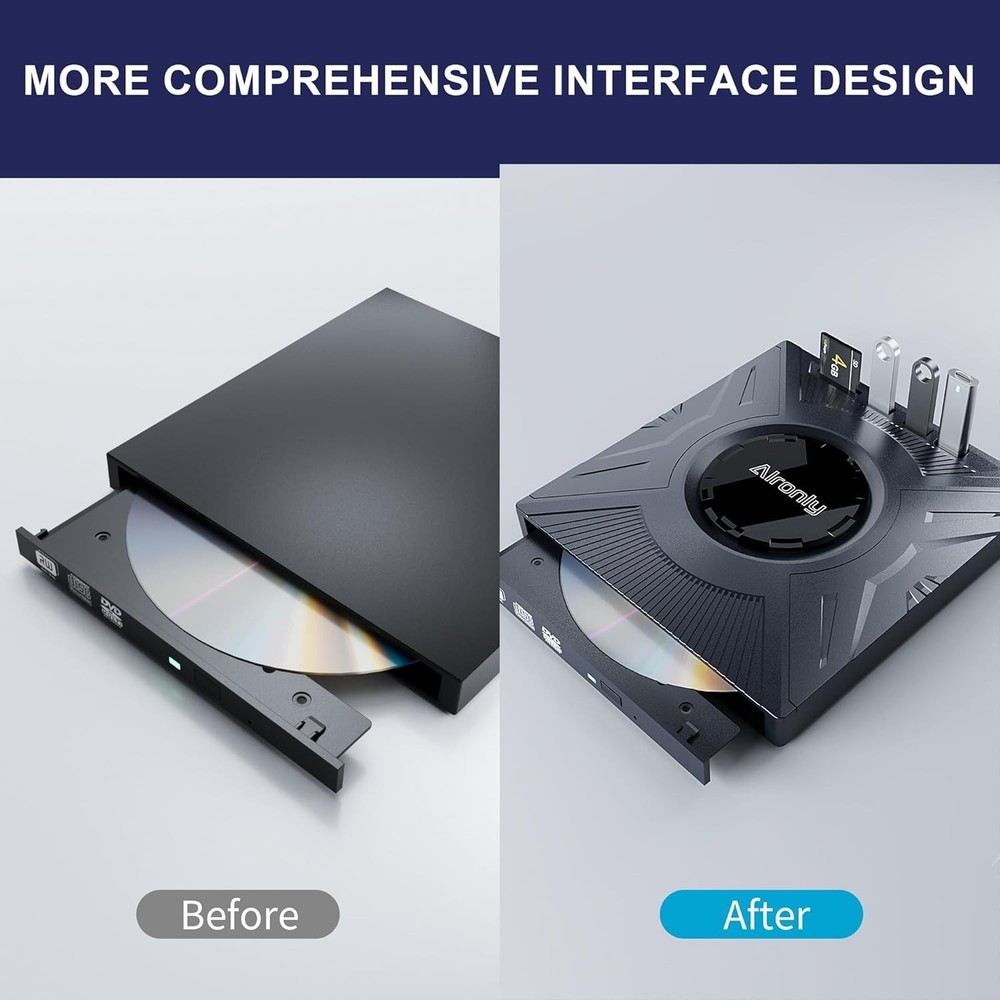 External CD/DVD Drive for Laptop/PC, USB 3.0 Type-C Portable Player for Compu...