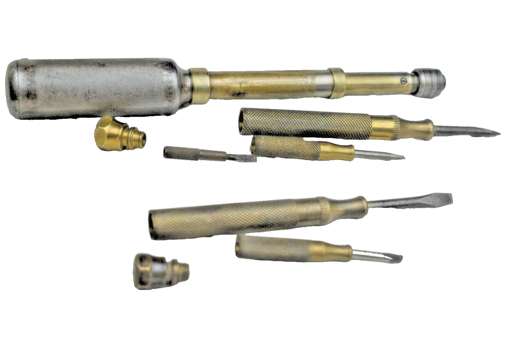 Yankee no. 41 push hand drill w/2brass Nesting screwdrivers