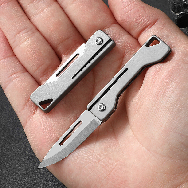 EDC Mini Folding Knife Titanium Alloy Handle Portable Keychain Pocket Knife