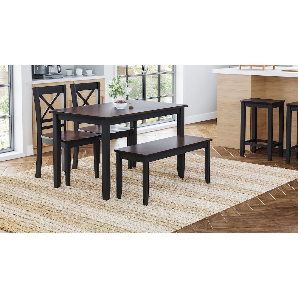 Asbury Park Solid Wood Farmhouse Four Piece Dining Set with Bench