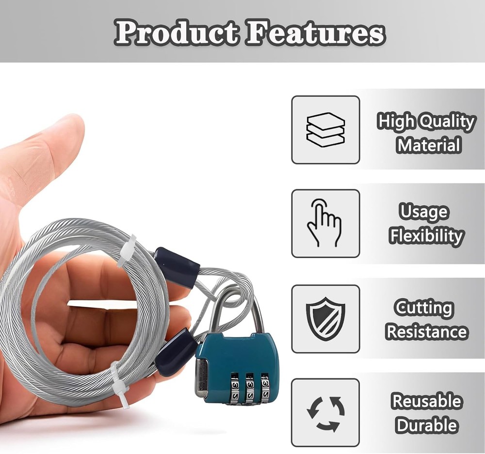 Heavy Duty Vinyl Coated Cable Wire Rope with Double Loops & Lock