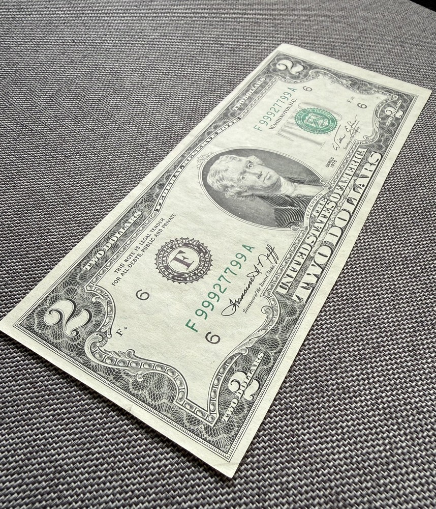 1976 $2 Bicentennial Bill - High Serial Number (99927799), Multiple Errors