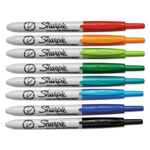 Sharpie Assorted Retractable Permanent Marker, Extra-Fine Needle Tip, 8/Set