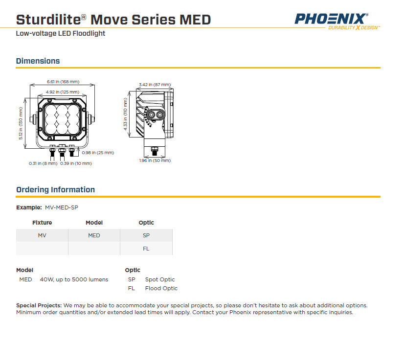 Phoenix Lighting Sturdilite Move Series Medium Spotlight 12-24 40W